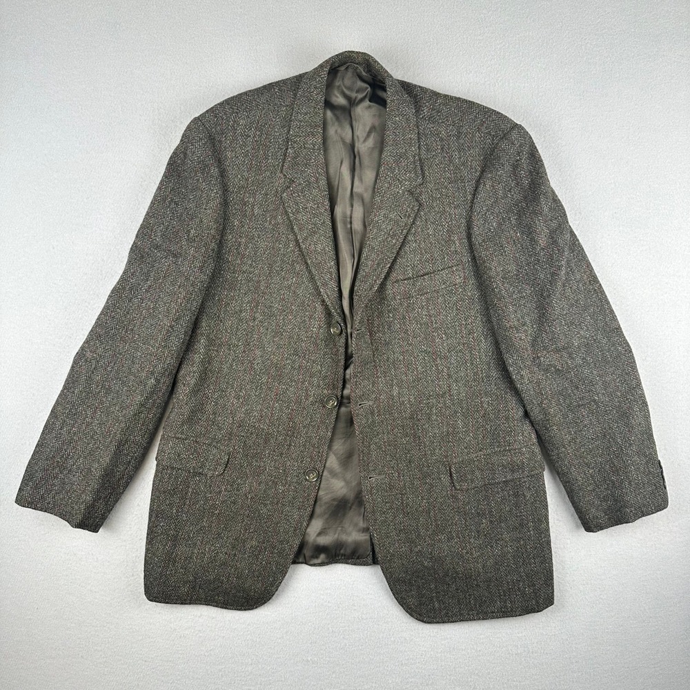 Fu Shing Co Blazer Mens Gray Herringbone Red Pinstripe Tailored Wool Jacket